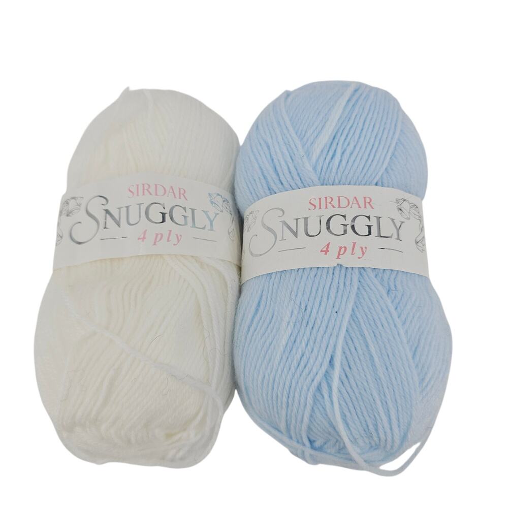 Lot of 2 Sirdar Snuggly 4 Ply Baby yarn DK 50g Pastel Blue White Nylon Acrylic